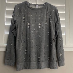 Gray lightweight sweater with distressing